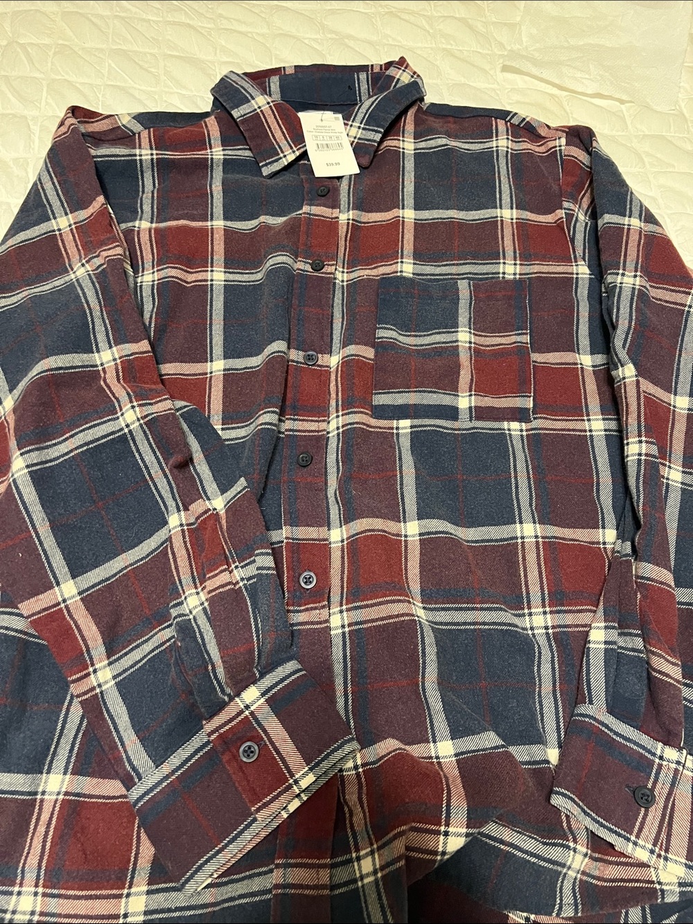 Cotton On Burgundy, Navy & White Plaid Button-Down Shirt